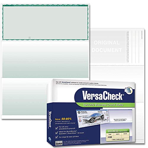 VersaCheck Secure Checks - 250 Blank Business Voucher Checks - Green Premium - 250 Sheets Form #1000 - Check on Top