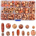 230 Pcs Printed Wooden Beads with Holes, Macrame Large Hole Beads Various Shapes Loose Wooden Beads Round Barrel Wood Beads Macrame Tube Square Wood Beads African Style Wood Beading for Jewelry Making Bracelet Necklace Hair Craft DIY