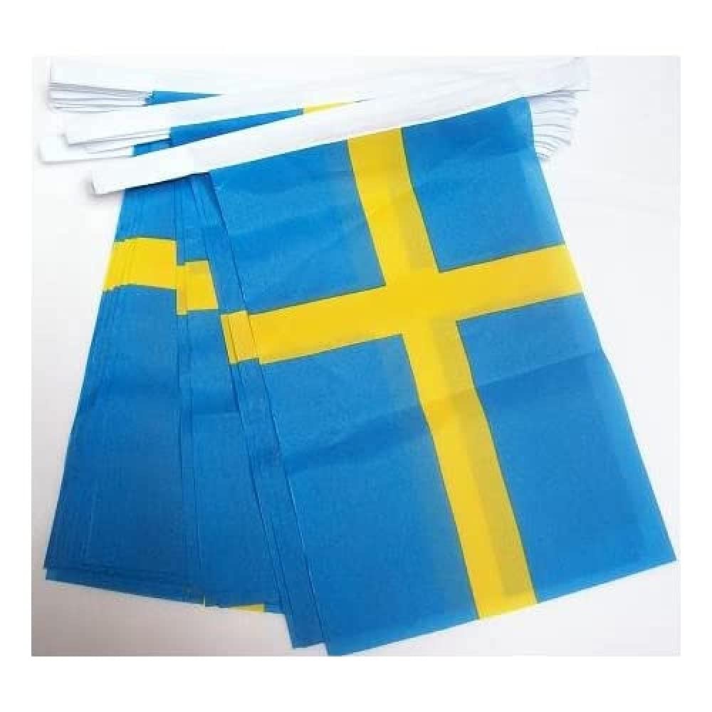AZ FLAG - Guirlande Drapeau Suède - 4 Mètres Avec 20 Petits Drapeaux Suédois De 15x10 cm - Fanion 100% Polyester - 40g