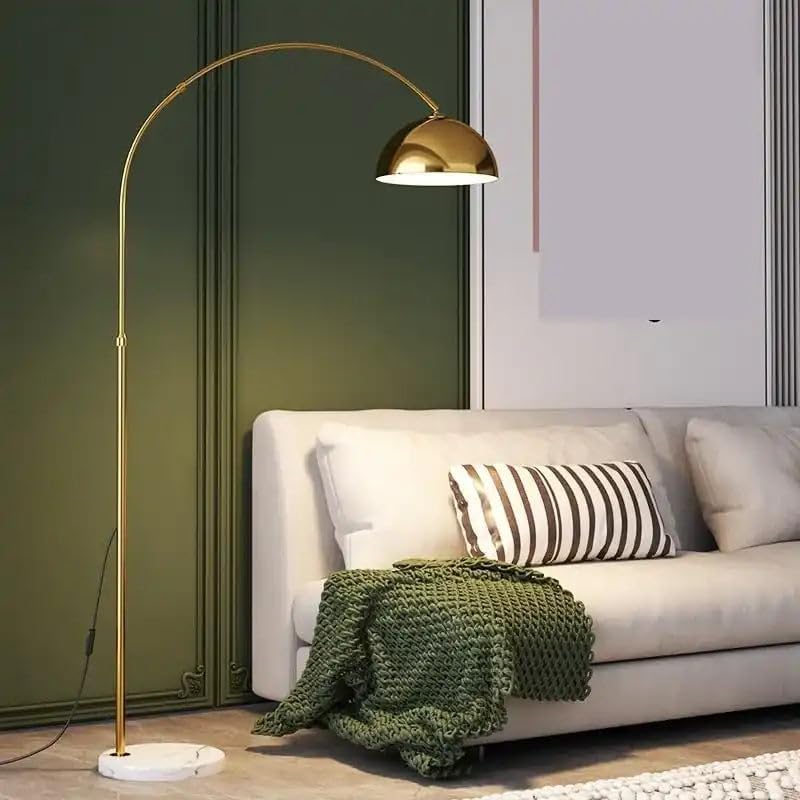 HDC Modern Gold Arc Floor Lamp with Marble Base – Adjustable Meta...