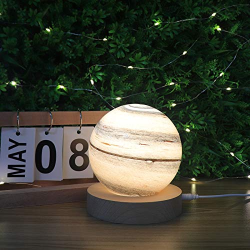Night Light Solid Wood Base Planetary Led Light Creative Bedroom Lamp Night Lamp Illusion Lamp