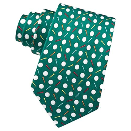 Men s 100% Silk Golf Balls & Tees Golfer Golfing Novelty Necktie Tie (Green)