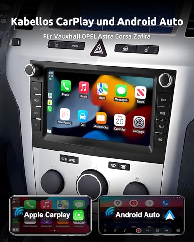 ESSGOO 1+32G Drahtloses Autoradio und Android Auto Bluetooth CarPlay Für Vauxhall Opel Corsa C/D Zafira B Astra G/H Meriva Combo Signum mit 7 Zoll Touchscreen FM RDS GPS WiFi Silber