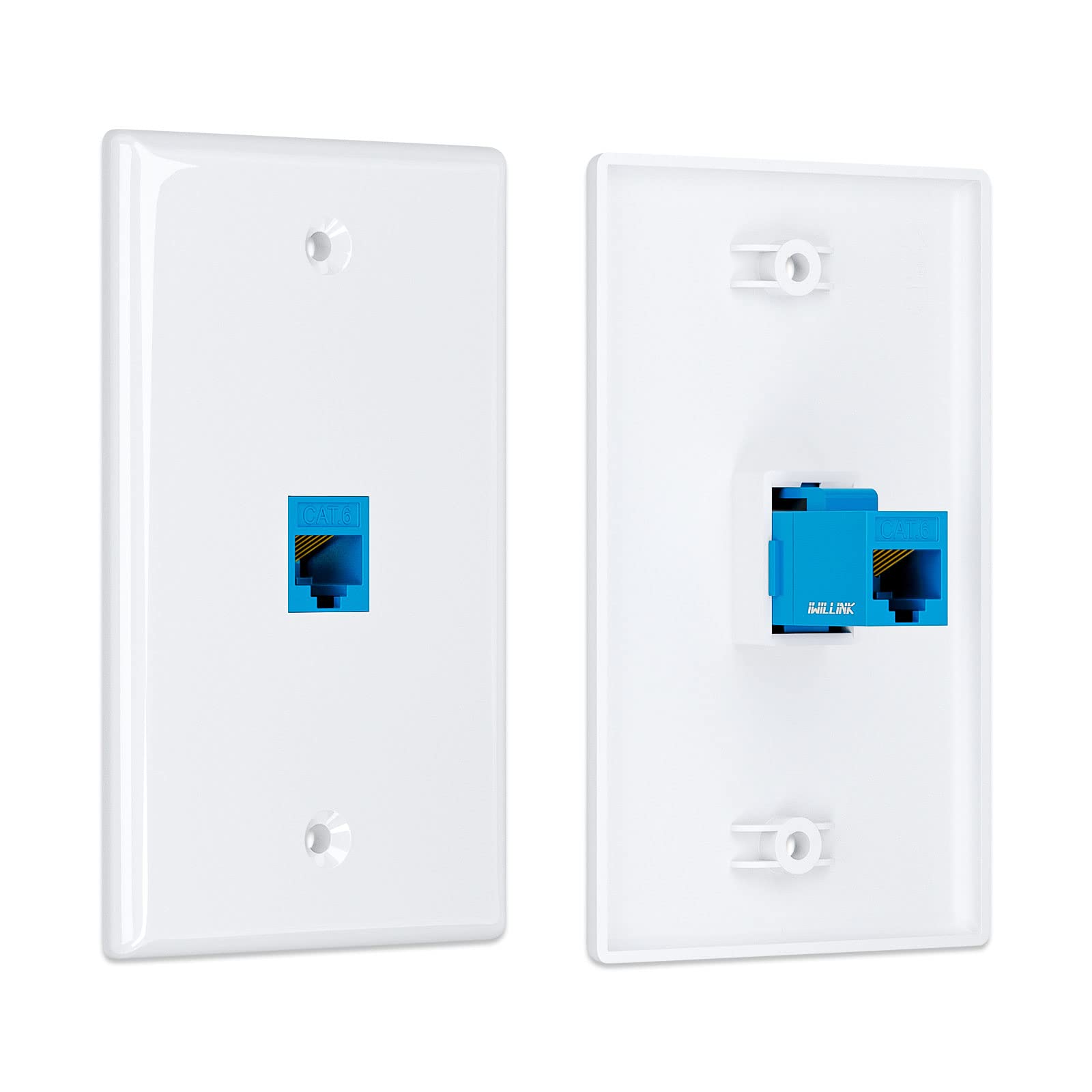 iwillink Lot de 10 plaques murales Ethernet, 1 port Keystone Jack avec coupleur RJ45 Keystone, plaque murale Cat6 femelle vers femelle, bleu