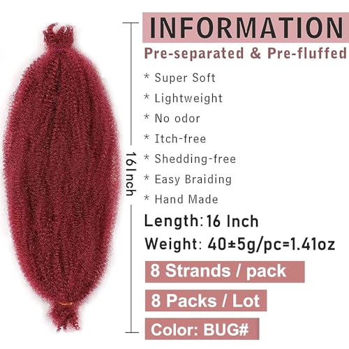 XTREND 16 Inch Soft Springy Afro Twist Hair Pre-Separated for Faux Locs, Bungundy Synthetic Extensions - Image 2