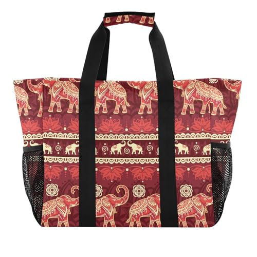 Large Tote Bag Elephant on Red Reusable Grocery Bag Beach Bag Travel Tote Bags2