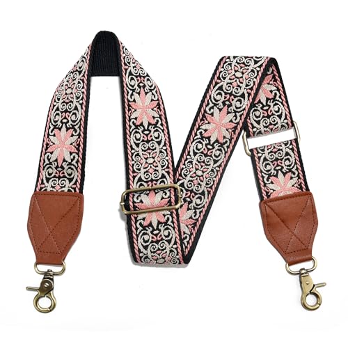 Image of LEMEDE Purse Strap,2 inch Leather End Shoulder Strap Adjustable Replacement,Retro Jacquard Multi-pattern Crossbody Bag Straps