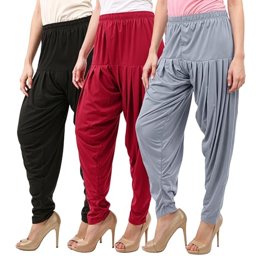 Image of Buy That Trendz Combo Offer (Pack of 3) Cotton Viscose Lycra Dhoti Patiyala Salwar Harem Bottoms Pants for Womens (White, Maroon, Black)