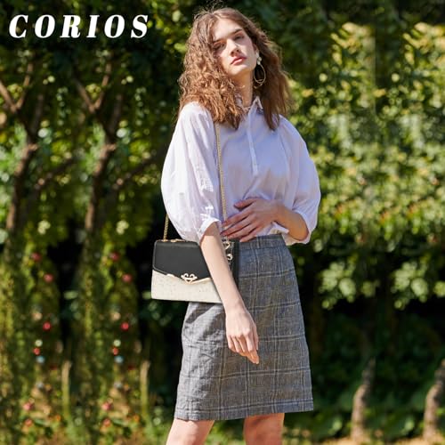 Image of CORIOS Elegant Shoulder Bag for Women - PU Leather Handbag with Sequin Crossbody & Messenger Bag Styles