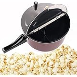 ステンレススチール製コンロトップポップコーンポッパー、手回しポップコーンメーカー、蓋とハンドル付き、クラシックなフレーバーのポップコーンを簡単に作る
