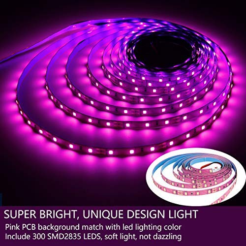 HOMELYLIFE 12V LED Strip Light Pink SMD 2835 - Non-Waterproof 16.4Ft 300 LEDs Tape Lights for Home, Party, DIY Decor and More - Pink Coating