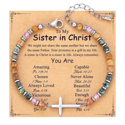 Pulsera Mujer Piedras Naturales con Cruz en Acero Inoxidable, Pulsera Ajustable Religiosa Cristiana, Pulseras Comunión Confirmación para Niña o Mujer, Hermanas, Regalos de cumpleaños y Navidad Pulsera Mujer Piedras Naturales con Cruz en Acero Inoxidable, Pulsera Ajustable Religiosa Cristiana, Pulseras Comunión Confirmación para Niña o Mujer, Hermanas, Regalos de cumpleaños y Navidad