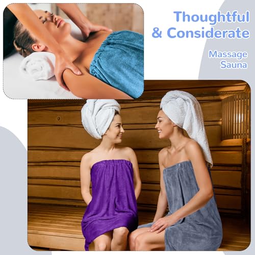 Image of Cuffbow 3 Pcs Towel Wrap for Women Spa Body Robe Full Length Female Bath Shower with Adjustable Closure Elastic Top Plush