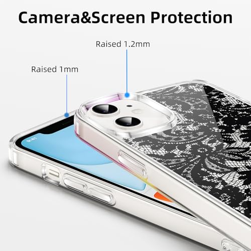 Coque transparente iPhone 12 dentelle noire durable élégante fleur chic - 3