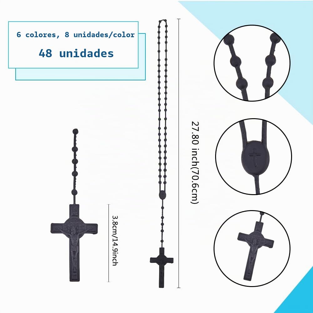 DICOSMETIC 56 unids 7 colores Collares con Cruz Collar de cuentas de Rosario de Plástico a granel Collar con Cruz Luminosa Que Brillan en la Oscuridad Collar Y Joyas de Oración para Mujeres Hombres