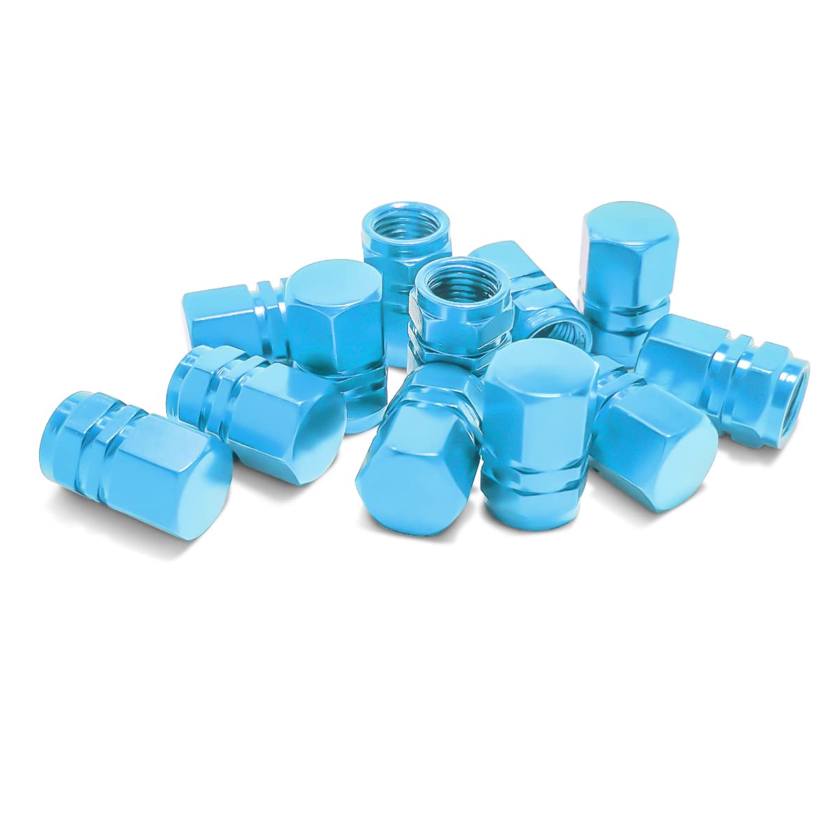 CGEAMDYHexagon Valve Covers Replacement Dust Caps for Car Tyres, Aluminum Car Tire Valve Stem Caps Hexagon, Aluminum Alloy Hexagon Tire Valve Stem Caps with Seal Ring(Sky-Blue)