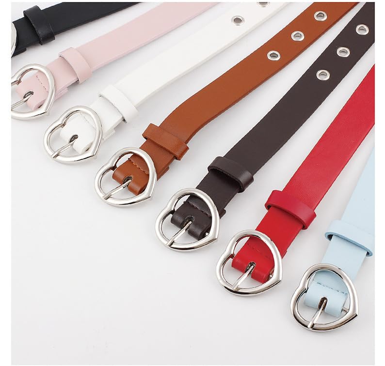 2 Pack Heart Buckle Belt for Women Fashion,Grommet Leather Dress Belts,Black Leather Belts for Jeans4