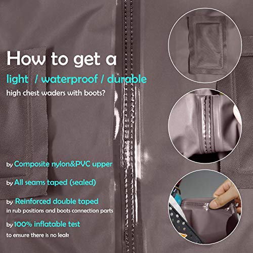 Dark Lightning Fly Fishing Waders for Men and Women with Boots, Mens/Womens High Chest Wader with Boot Hanger (Brown, M7/W9)