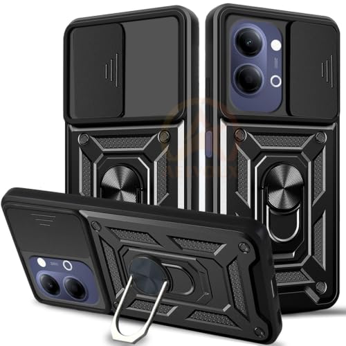 Image of Armor Bumper Back Cover Case for Vivo T5 Lite 44W 5G Rotating Camera Cover, Ring Holder & Kickstand | Heavy Duty & 360 Degree Protection Back Cover for Vivo T5 Lite 44W 5G (Black)