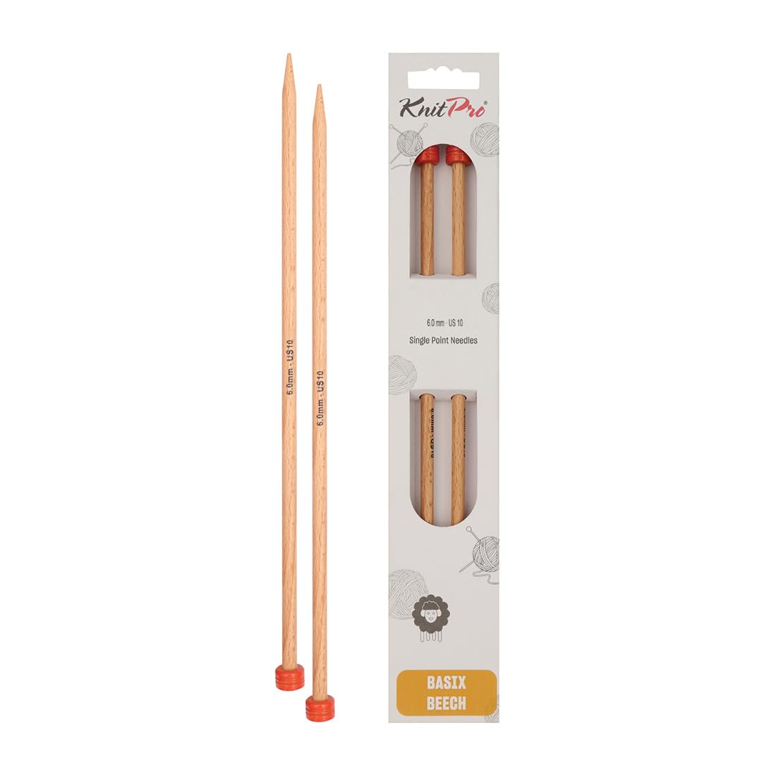 KnitPro Basix Beech Single Pointed Needles 16" (40cm) | 6.00mm