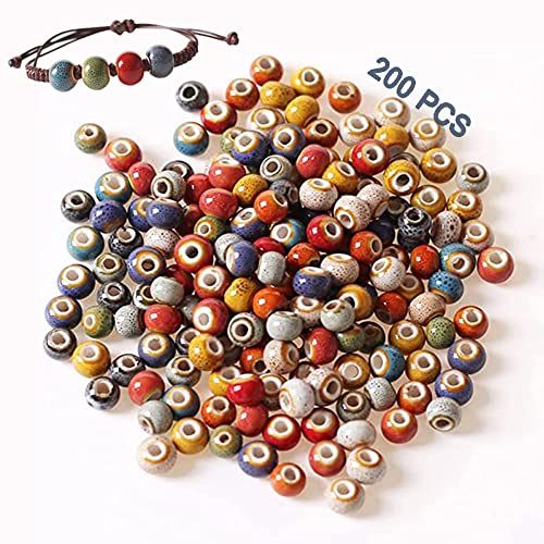 Guidre 200 Pcs Cuentas Cerámica Redonda Cuentas a Granel Hechas a Mano Cuentas Colores Agujero Cuentas Gran Agujero Cuentas Manuales Para Bricolaje Colgantes Collares Pulseras Tobilleras