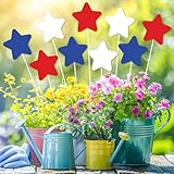 JarThenaAMCS 9Pcs Patriotic Star Metal Planter Stakes 4th of July Star Decorative Garden Stakes Red Blue White Yard Sign for Planter Pot Walkway Lawn Independence Day Decor