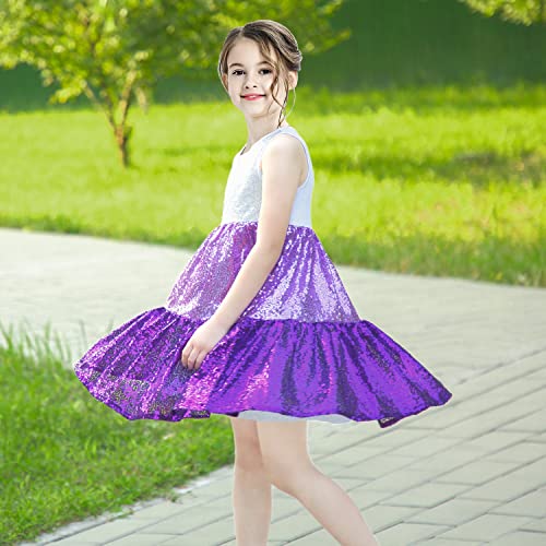 Sunny Fashion Girls Dress Silver Brown Shiny Glitter Sequin Color Block Sleeveless3