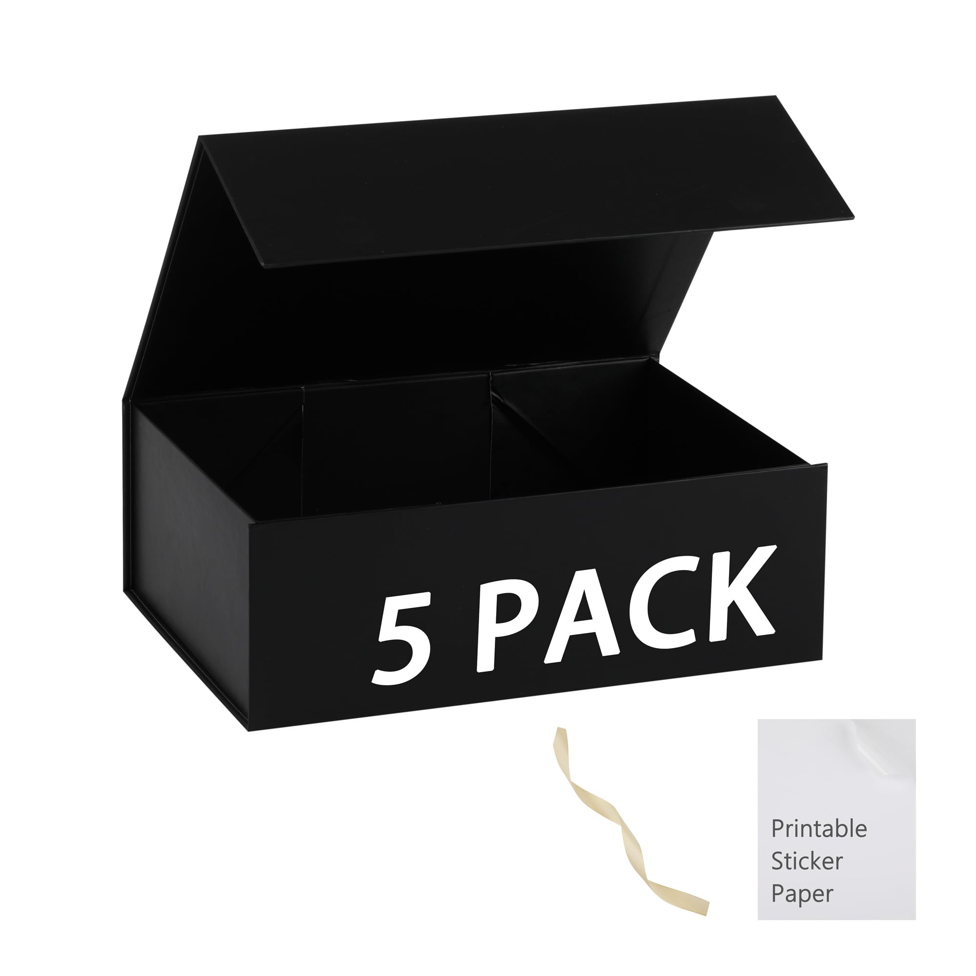 MUMUPACK Scatola regalo nera, 13 x 11 x 5,3 cm, scatole regalo grandi con coperchio per regali, include nastro e carta adesiva stampabile fai da te, scatola regalo per damigella d'onore, scatola
