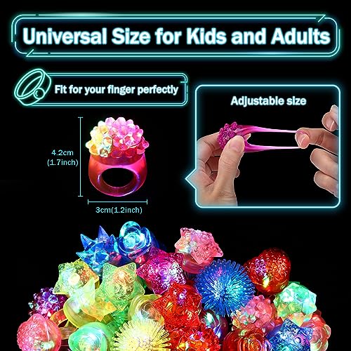 Encham 24 Stück Blinkender Ring Mädchen Bunt Leuchtringe LED Ring Licht Finger Spielzeug LED-Gummiringe Partysdeko