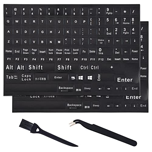 2-Pack English Universal Computer Full Keyboard Keys Sticker,Matte Replacement English Keyboard Alphabet Stickers With Black Background White Lettering For Pc Desktop Mac Laptop Notebook #TOP7