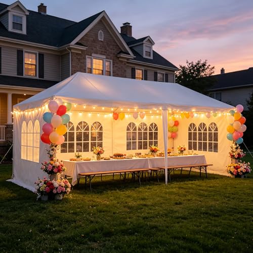 10' x 20' Outdoor White Party Tent with 4 Removable...