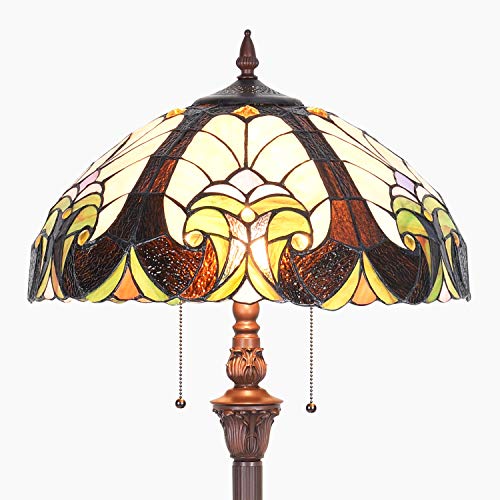 Cotoss Tiffany Floor Lamp,Stained Glass Lamp Shade,Vintage Antique Style Standing Double Light for Living Room & Bedroom