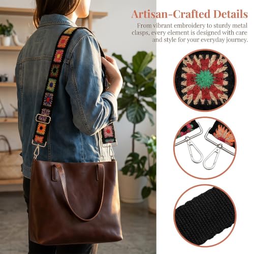 Image of Wide Purse straps Crochet Flower replacement crossbody for Handbag Adjustable Embroidery Knit Guitar Shoulder strap
