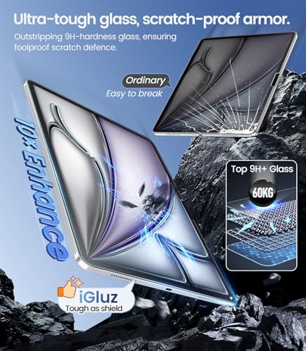 Image of iGluz 2 Pack for iPad Air 11-inch M4 /M3 /M2 2026 /2025 /2024. 9H+ Tempered Glass Screen Protector with Easy-Install Box[12FT Grade Shatterproof] Apple Pencil Compatible,HD Clarity,Scratch Resistant