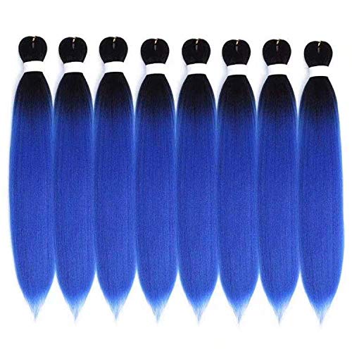 LingSe Pre Stretched Braiding Hair 26"-8 Packs Braid Synthetic Hair Hot Water Setting Ombre Braiding Hair Yaki Texture Hair Extensions (1B/Blue)
