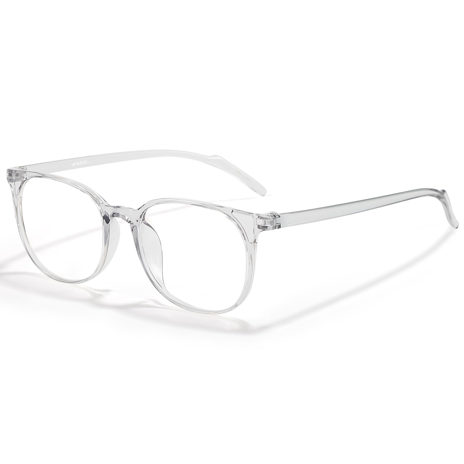 ANRRI Blue Light Blocking Glasses Round Lightweight Eyeglasses Frame Filter Blue Light Computer Game Glasses Grey Frame for Men and Women