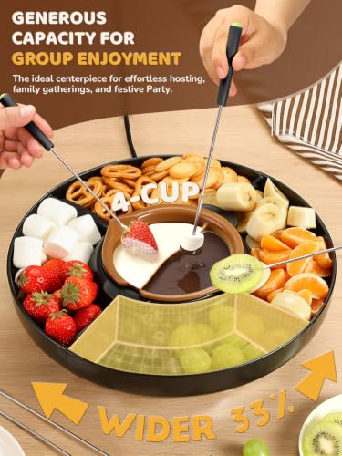 Image of LUSHYUM Electric Chocolate Fondue Set, 4-Cup Chocolate, Rotating Tray | Melt & Warm Modes, Dual Silicone Inserts, 6 Color-Coded Forks, Easy-Clean, Ideal for Candy Melts, Couple Family, Date Night