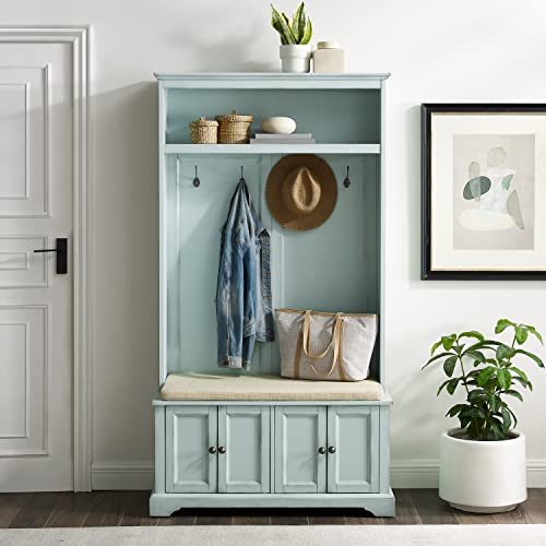 Crosley-Furniture-Holbrook-Hall-Tree-with-Shoe-Rack-Bench-and-Coat-Hooks-for-Hanging-Storage-Distressed-Seafoam-Blue