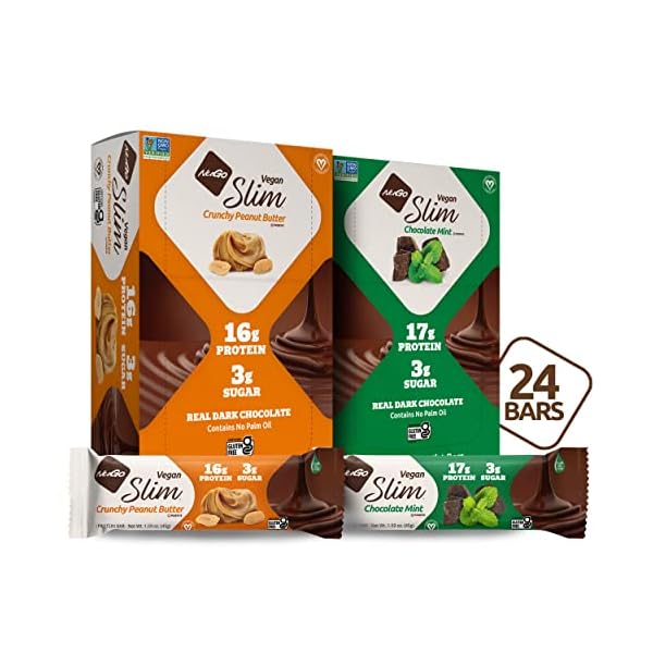 NuGo Slim Vegan Variety Crunchy Peanut Butter 12 bars & Chocolate