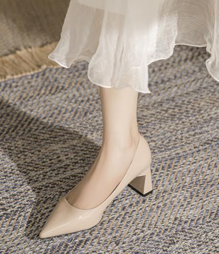 YooPrettyz Women Chunky High Heels Patent Leather Pumps Comfort Dress Retro Closed Pointed Toe Party Shoes4