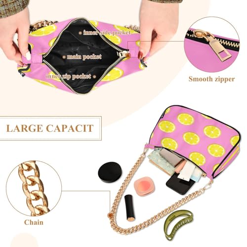 Shoulder Bag for Women Yellow Lemon Slices Tote Handbag Crossbody Bag with Zipper Closure4