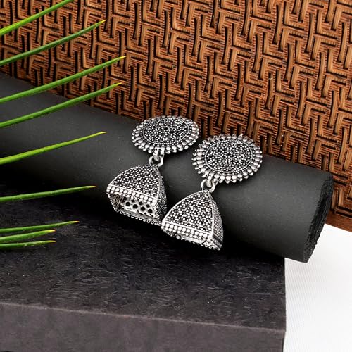 Image of Fashion Frill Earring For Women Floral Silver Oxidised Small Earring For Women And Girls Pair Of 12