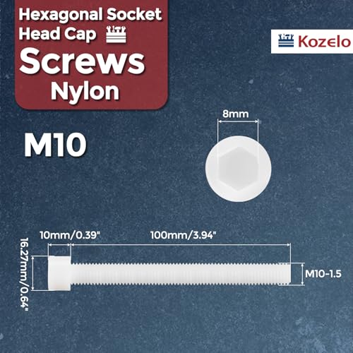 Image of 10pcs Socket Head Cap Screws - [M10-1.5 x 100mm] Nylon Hexagon Socket Head Cap Screw Plastic Allen Bolts for Device Fixing Mould Manufacturing Use, White