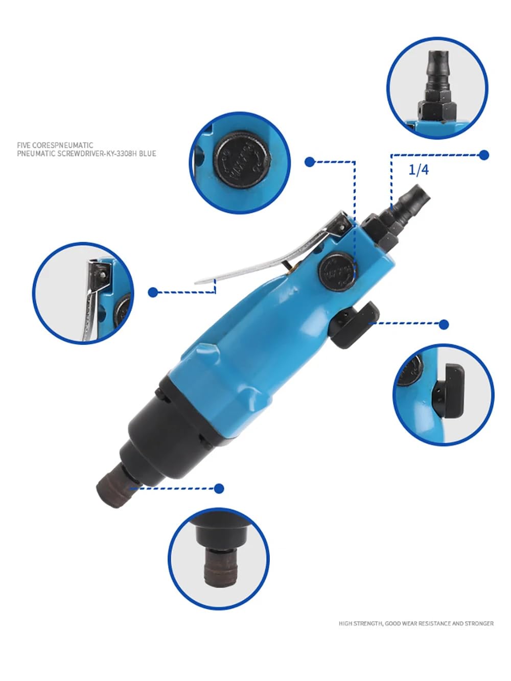 Industrial Grade Pneumatic Screwdriver Air Drill 9600RPM Rotation Speed Adjustable High Torque 180N.M 1/4 Inch Interface CW/CCW