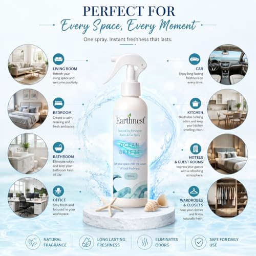 Image of Ocean Breeze Natural Air Freshener Room & Car Spray | Ocean Breeze Room Freshener Spray for Home, Office, Bathroom & Car | 200ml