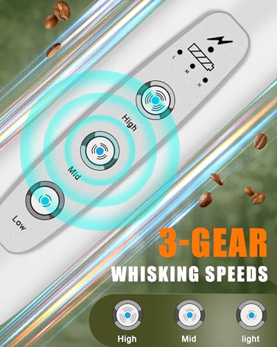 Image of YUSWKO Rechargeable Milk Frother Handheld Frother Wand Drink Mixer for Coffee, Electric Whisk 3 Speed Adjustable, Coffee Foamer Maker with 3 Stainless Whisks Ideal Stirrers for Travel - White