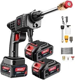 Lavadora Portátil de Alta Pressão 96V - 2 Baterias Recarregáveis + Maleta Kit Completo de Acessórios para Todo o Brasil Ideal para Limpeza de Carros Calçadas e Mais