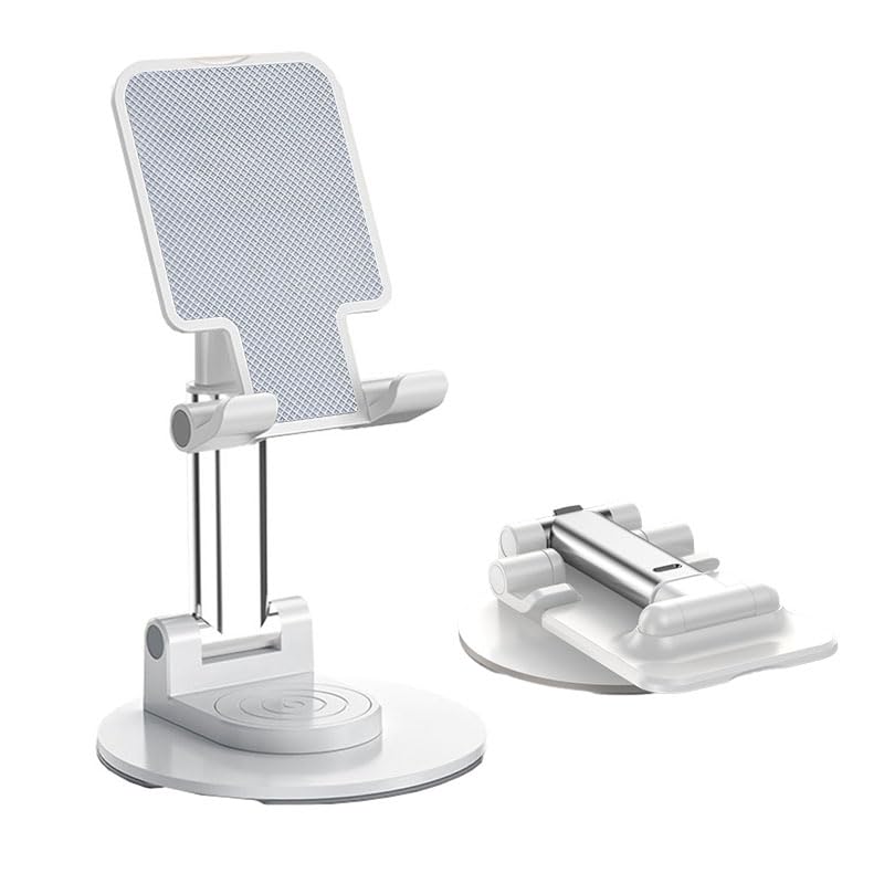 Phone Stand for Desk, 360 Degree Rotating Phone Stand Adjustable Cell Phone Stand Accessories Portable Smart Phone Stands Foldable Holder for Desk Home Office (Black)