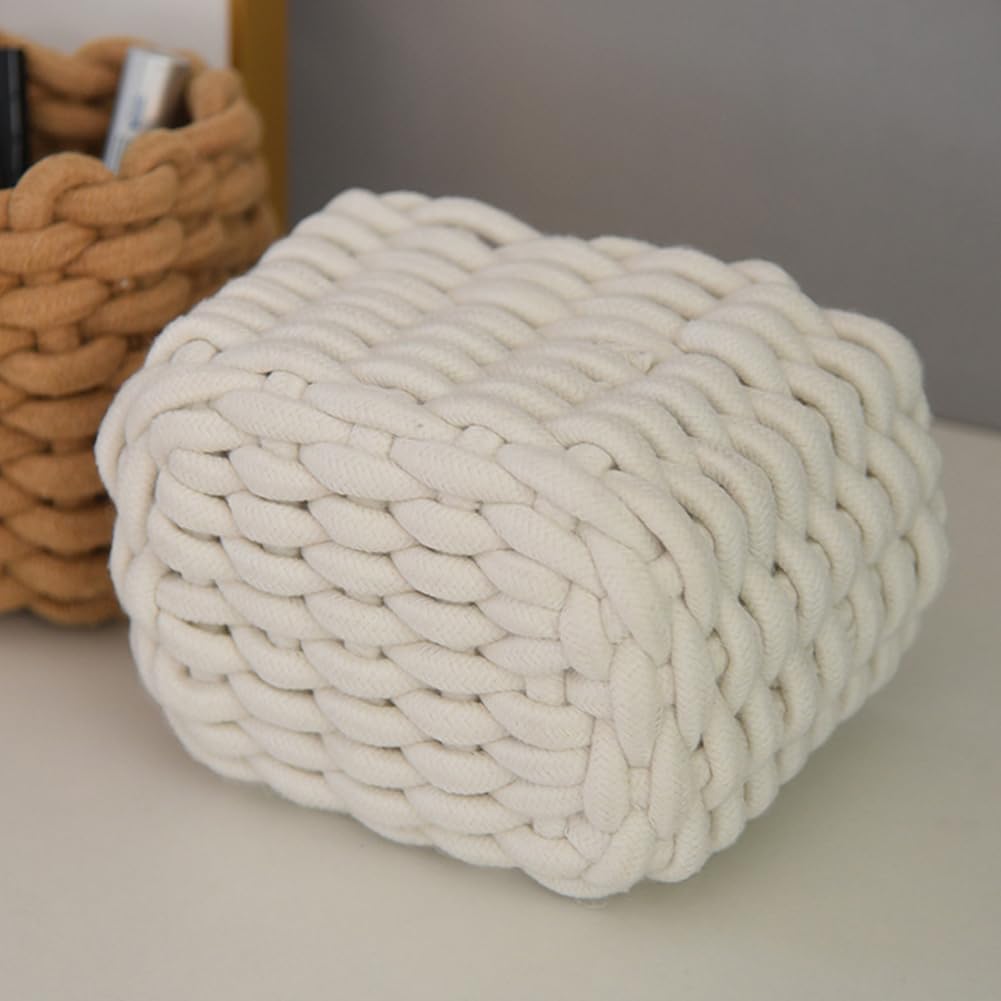 Doukesh Storage Basket Braided Cotton Rope 18 x 14 x 13 cm Basket Braided Small Basket Bathroom Changing Table Organiser Basket Storage for Children's Room Living Room Bathroom - Image 3