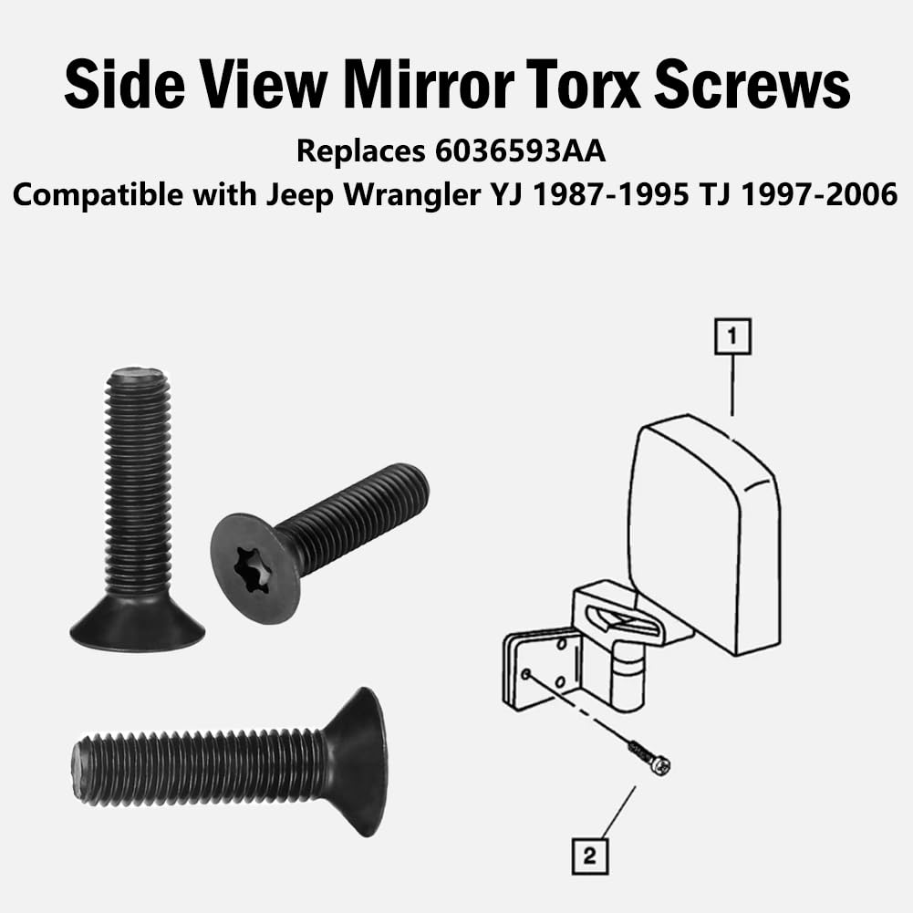 Jeep Wrangler Mirror Screws 6-Pack Black Torx Screws For Jeep Wrangler Side Mirrors (1997-2006) - T30 Head, Grade 8.8 Steel T-30 Torx Screws For Jeep Side Mirrors 1997-2006 - Foto 8